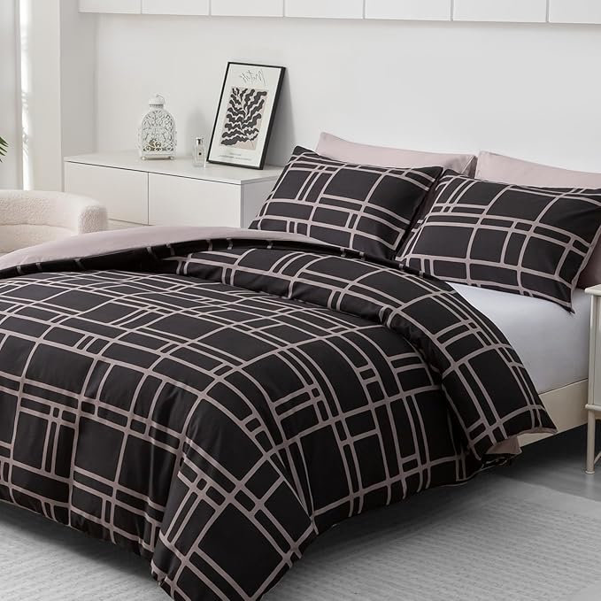 Microfiber Brick Duvet Cover Set, King Duvet Cover + 2 Standard Pillowcases