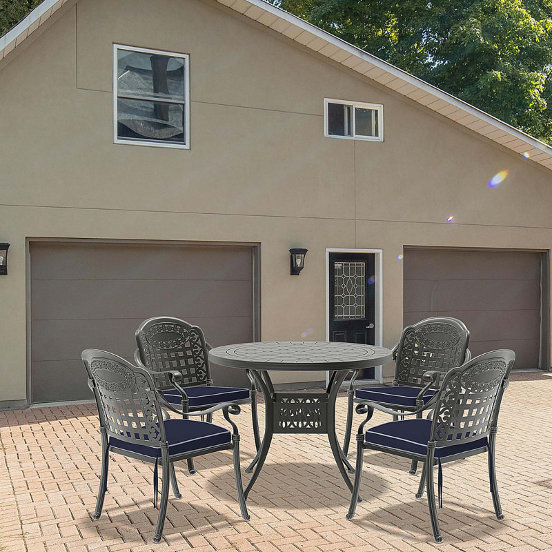 Ensemble de 5 meubles de patio en aluminium coulé avec cadre noir et coussins de siège