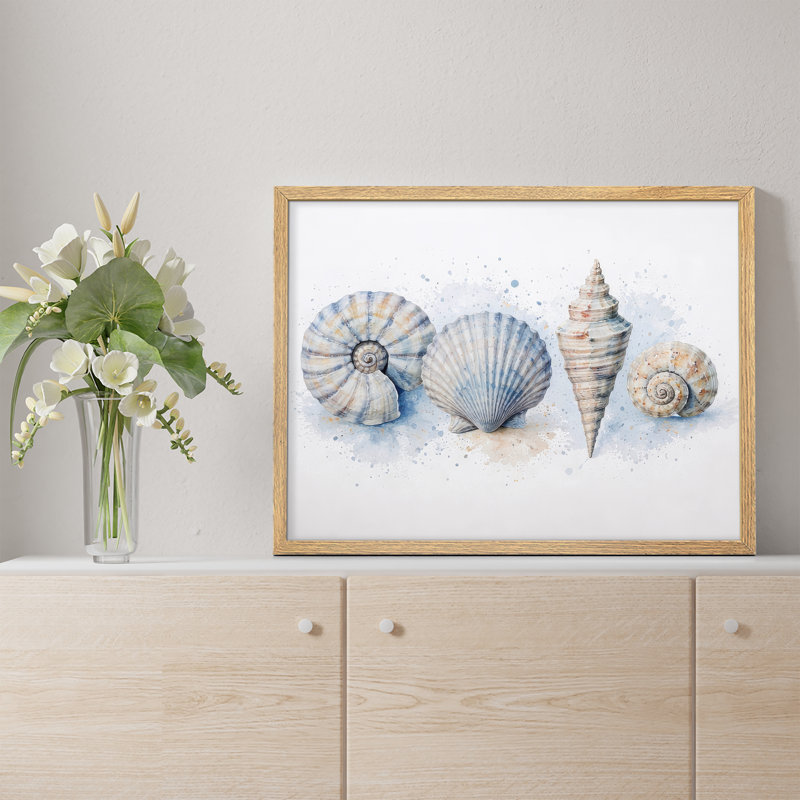 Coastal Seashell Collection Framed Wall Art Prints - Ocean Inspired Decor for Bathroom Living Room, H 8 po x l 10 po, Naturel