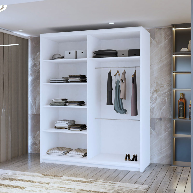 Alyssha 2 Door Manufactured Wood Wardrobe, White, 217cm H x 150cm W x 62cm D