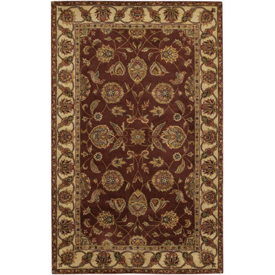Ellenton Authentic Hand-Tufted Handmade Deep Burgundy, Ivory, Tan, Gold & Sage Green Traditional Symmetrical Botanical Floral Wool Area Rug