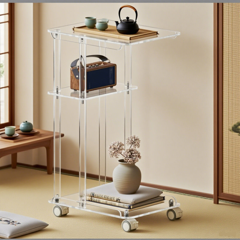 Table d'appoint en acrylique transparent avec roulettes silencieuses à 360 ° - Table d'appoint minimaliste épurée