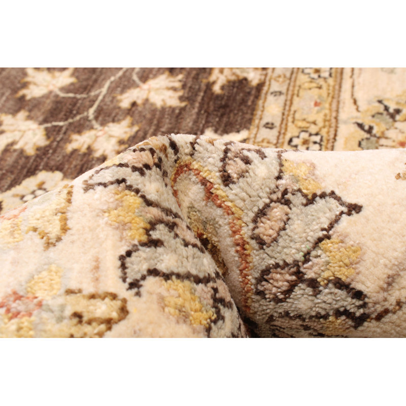 Tapis rectangulaire en laine noué à la main de conception unique 8 pi 1 po x 10 pi 1 po nouvel âge Wagaman en brun foncé / kaki / crème