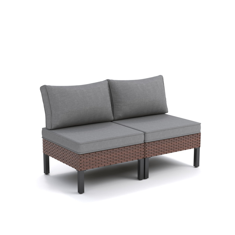 Ensemble de canapé d'extérieur simple en osier 2 pièces avec coussins, Gris