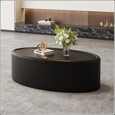 Table basse de rangement ovale cachée 33,46 pouces avec verre trempé certifié 3C et revêtement en cuir de qualité supérieure, idéale pour les salons modernes
