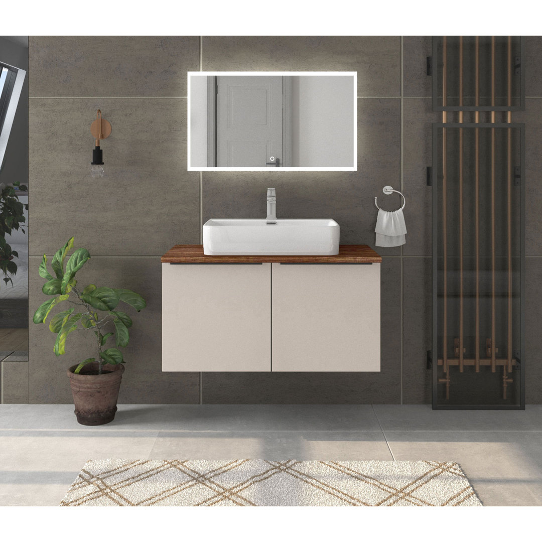 Odin washbasin with base cabinet, 96cm, alpine white / rustic oak / oak, metal handles