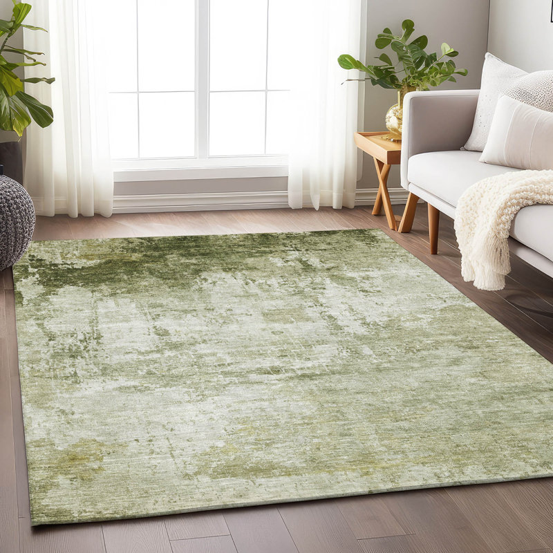 Machine Washable Indoor/Outdoor Xhevrie Sage Rug, Rectangle 2'6" x 3'10"