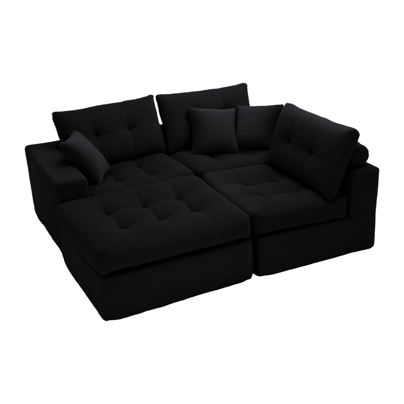 Canapé-lit à compression en coin avec éponge haute densité Corduroy, Velours côtelé noir