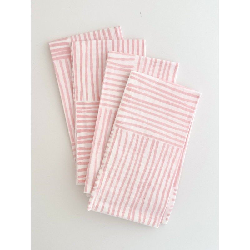 Serviettes S / 4 - rayé, rose