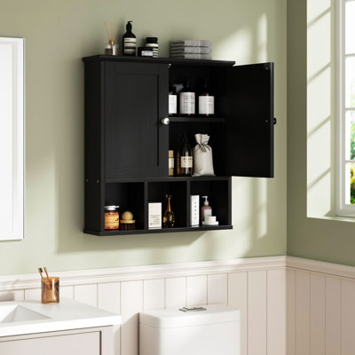 Armoire à pharmacie de salle de bain avec double porte et tablette ouverte