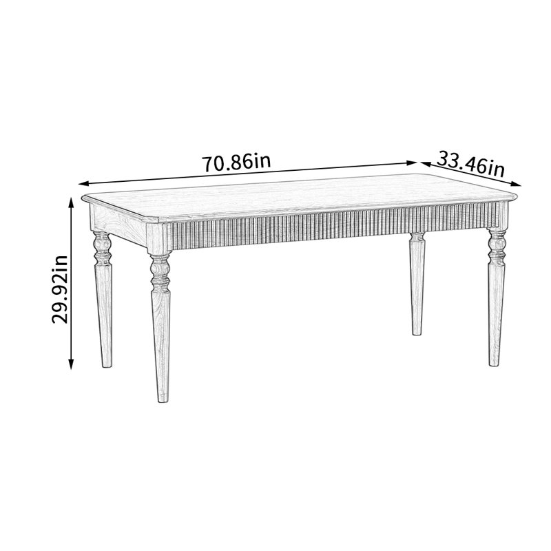 Walnut Solid Wood Dining Table, 33.46" W x 70.86" L