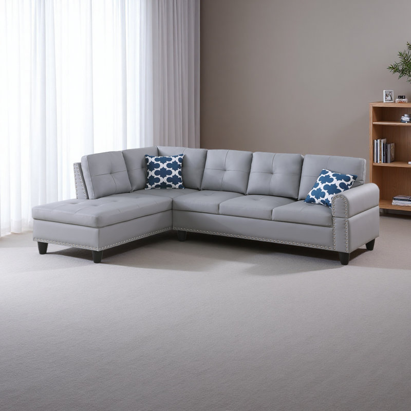Canapé modulaire en L en similicuir avec porte-gobelets 2 pièces, Gris