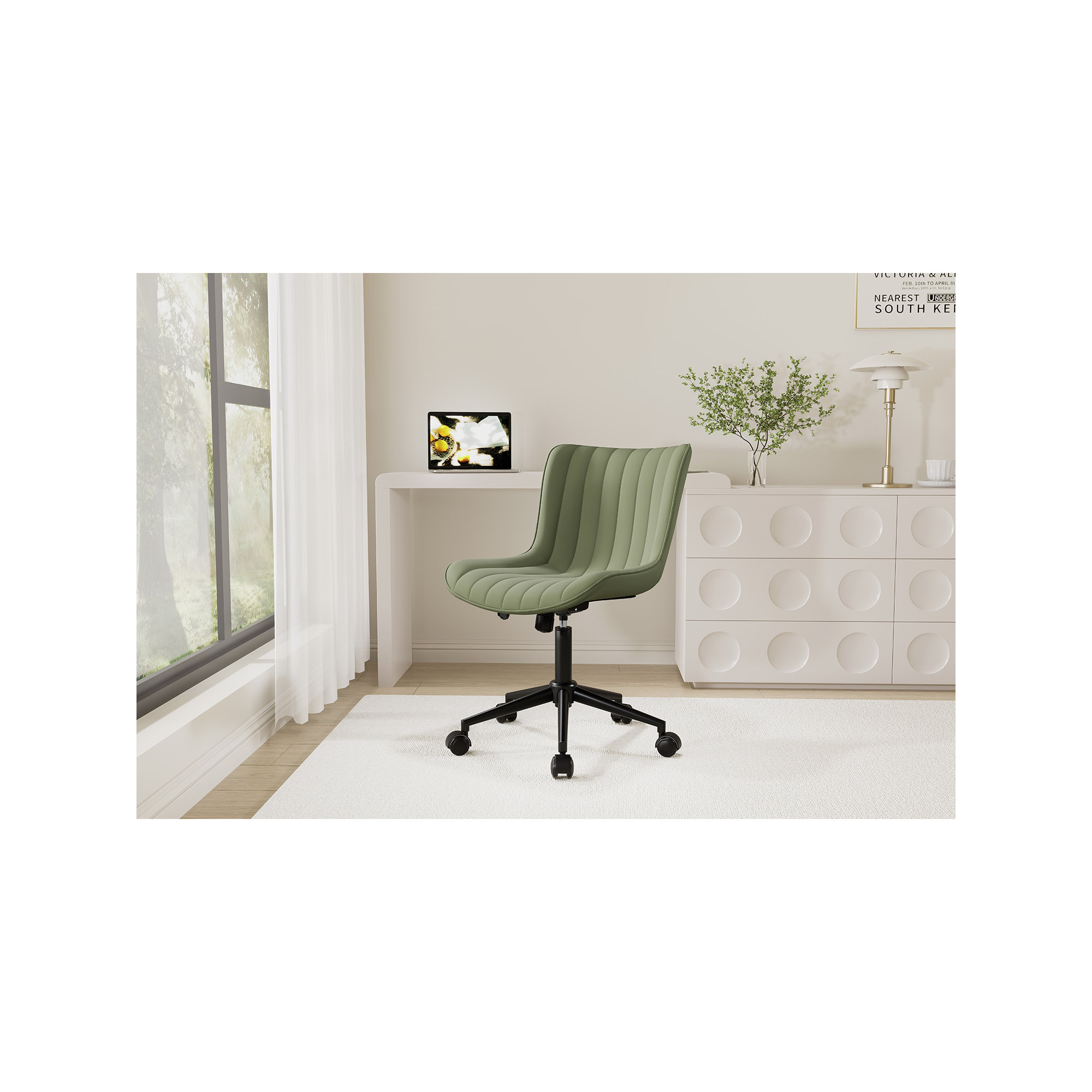 Brionni Genuine Leather Swivel Task Chair with Casters, Bean Green