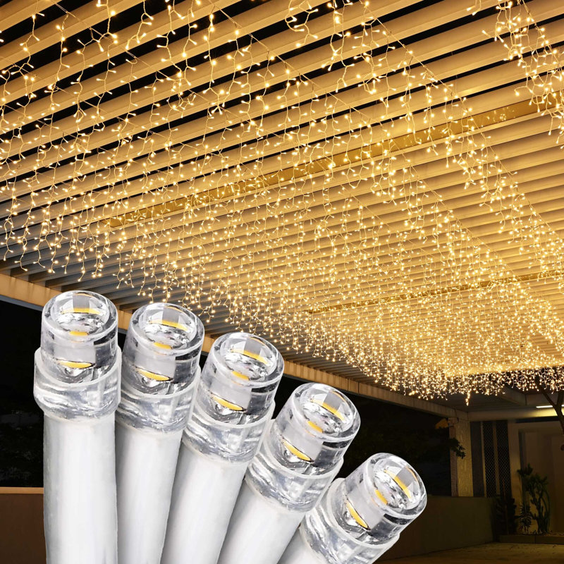 Guirlande commerciale 9 000 lumières à glaçons DEL blanc chaud 30 pi x 10 lumières scintillantes 8 modes de décoration extérieure résistante à l'eau