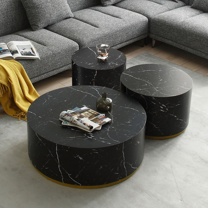 Ensemble de 3 tables basses Daryian, Noir, Noir et or