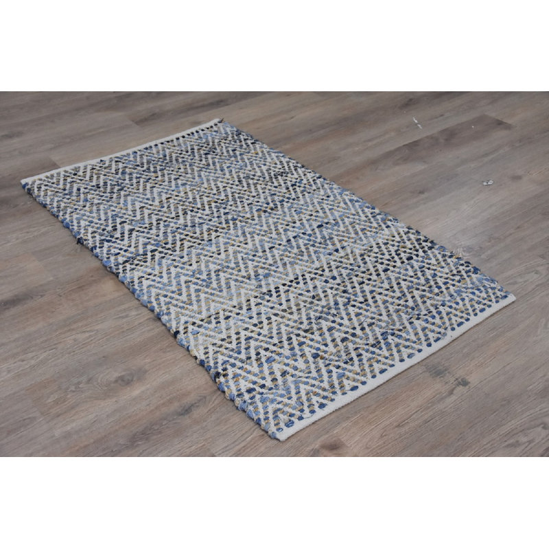 Tapis bleu area-noué la à la main Patria, Rectangle 5 pi x 8 pi