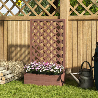 Lit de jardin surélevé en treillis, eau - pour les herbes, 29,5 po x 13,25 po x 53,25 po, lit de jardin à fleur brune avec treillis, 13,25 po de largeur