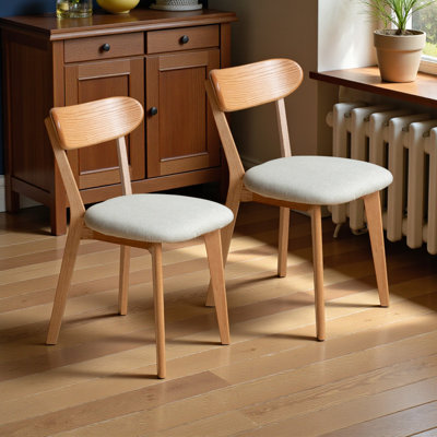Hoopes Mid Century Modern Solid Oak Dining Chairs, Upholstered Dining Chairs