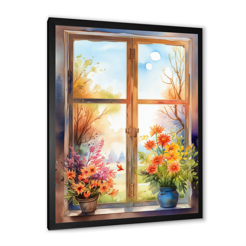 Narjes " Nature's Floral Window Display II ", Black Picture Framed, 32" H x 16" W x 1" D