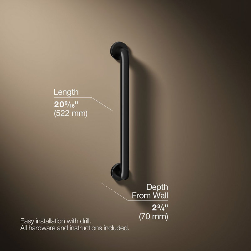Kumin Grab Bar, Matte Black, 18" W