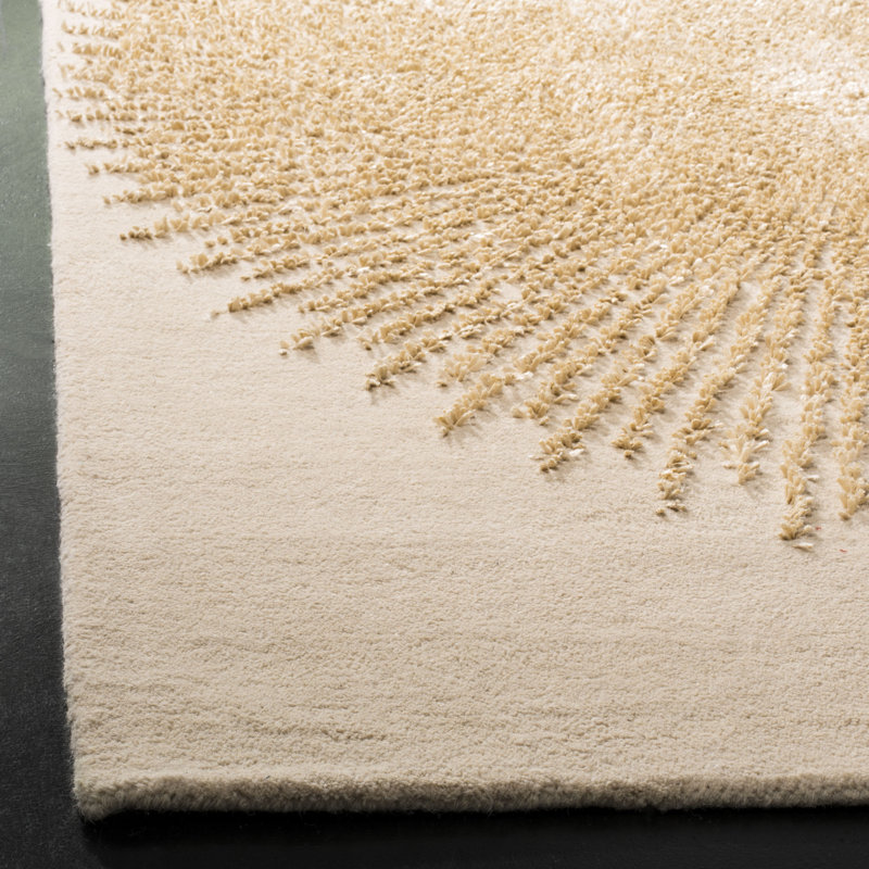 Tapis beige / beige en laine touffeté à la main Amier, Carré 6 pi