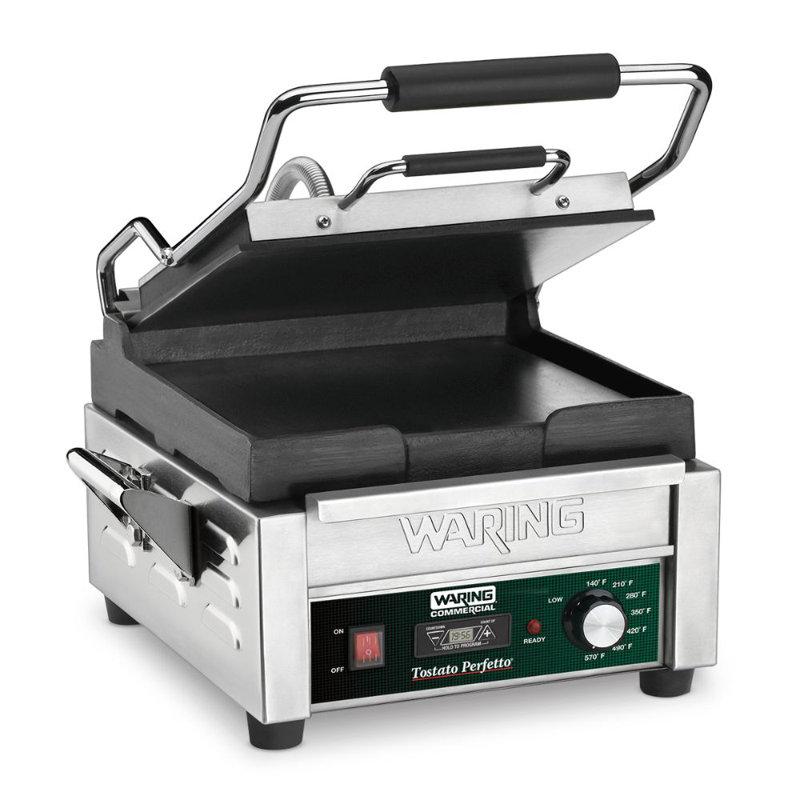 Waring 9.75 in. Cast Iron Non Stick Electric Grill Sandwich Maker & Panini Press with Lid