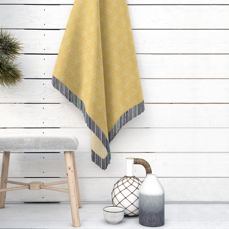 Patricia Geoffrey Hand Woven Throw Blanket, 37" W x 52" L, Butter Yellow