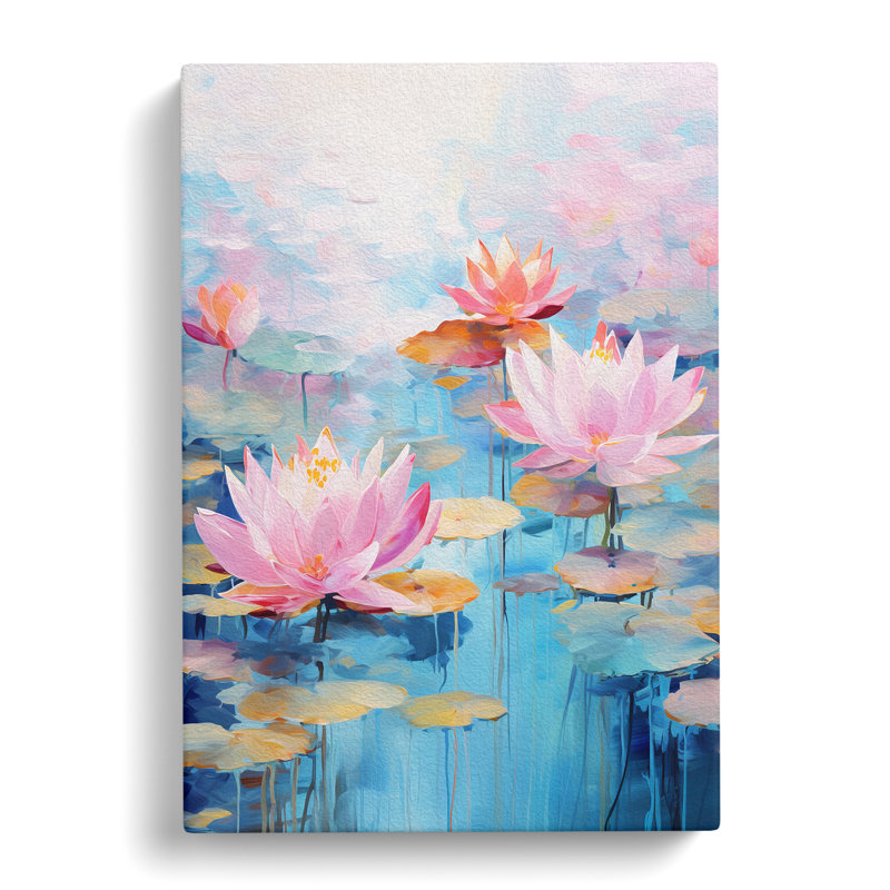 Lotus Flower Action Painting - Wrapped Canvas Print, 60cm H x 40cm W x 3cm D
