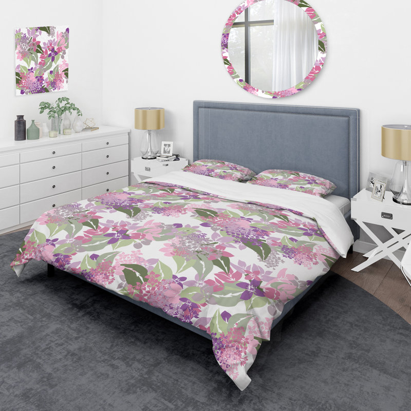 Fleurs mauves et roses - Ensemble de housse de couette floral - Polyester microfibre