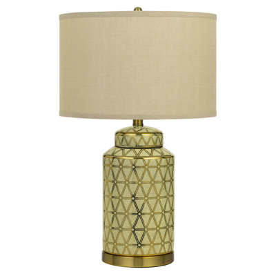 Paire de lampes de table Barletta en céramique de 62 cm de hauteur, avec abat-jour rigide en tissu, finition or antique, interrupteur rotatif à 3 positions, culot E26, 150 W chacune.