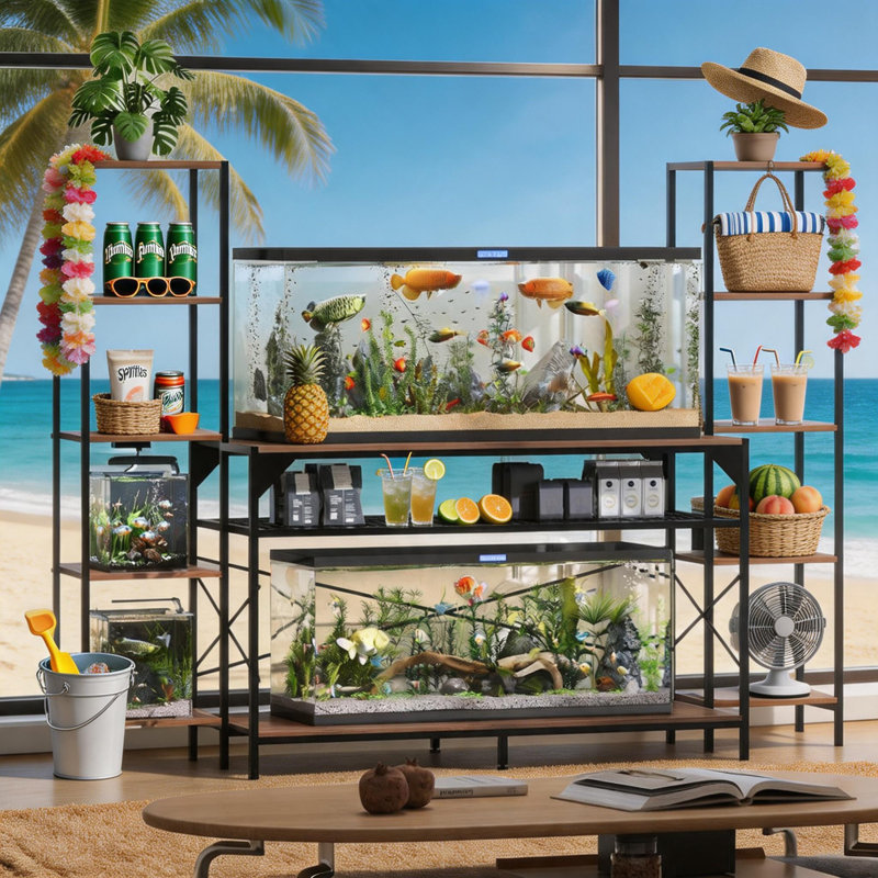 Support d'aquarium de 20 à 90 gallons, support d'aquarium avec prise de courant, support de terrarium robuste avec support à 12 pieds et 4 tablettes de rangement, table d'aquarium polyvalente, supporte jusqu'à 860 lb