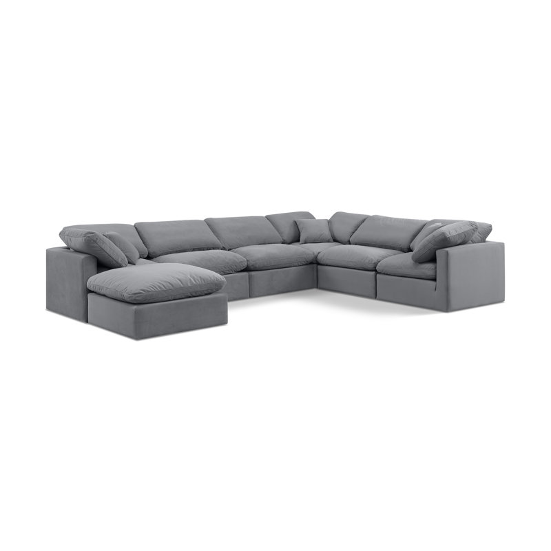 Itala Velvet U-Shaped Sectional Reversible, Grey Velvet