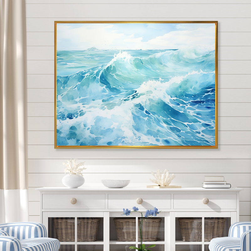 «Blue Ocean In Motion Scenery III», reproduction sur toile, H 24 po x l 32 po x P 1 po, Cadre flottant doré
