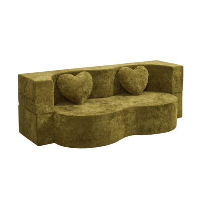 Canapé-lit en forme de cœur convertible en forme de cœur, canapé-lit sans assemblage en éponge de 78,7 pouces dans une boîte avec coussins pour salon, appartement et chambre d'amis - Vert olive