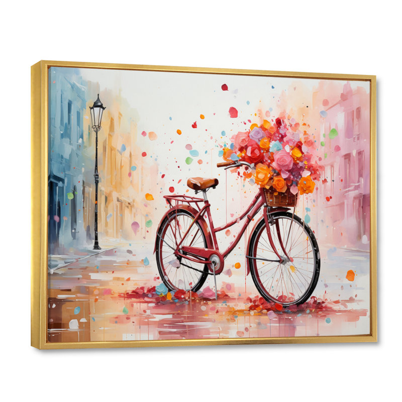 Vélo pédalant souvenirs - pointillisme mural, Cadre flottant doré, H 16 po x l 32 po x P 1 po