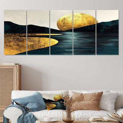 Rivière silencieuse audacieuse en harmonie dorée II - Bold - Art mural traditionnel pour le salon