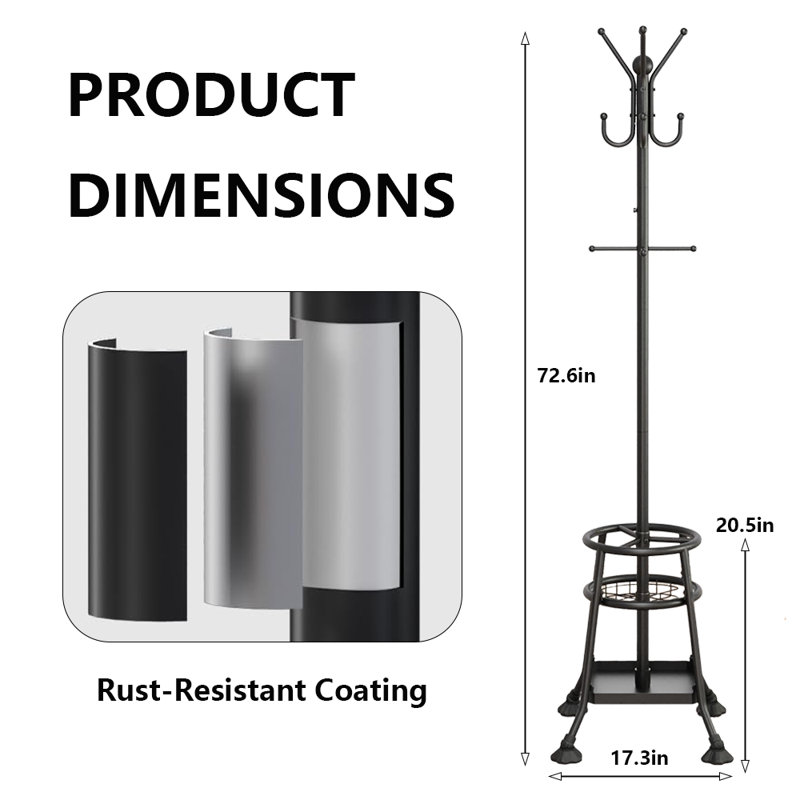 2-In-1 Coat Rack,Combination Of Umbrella Standand Coat Rack, Convenientand Space-Saving, Black