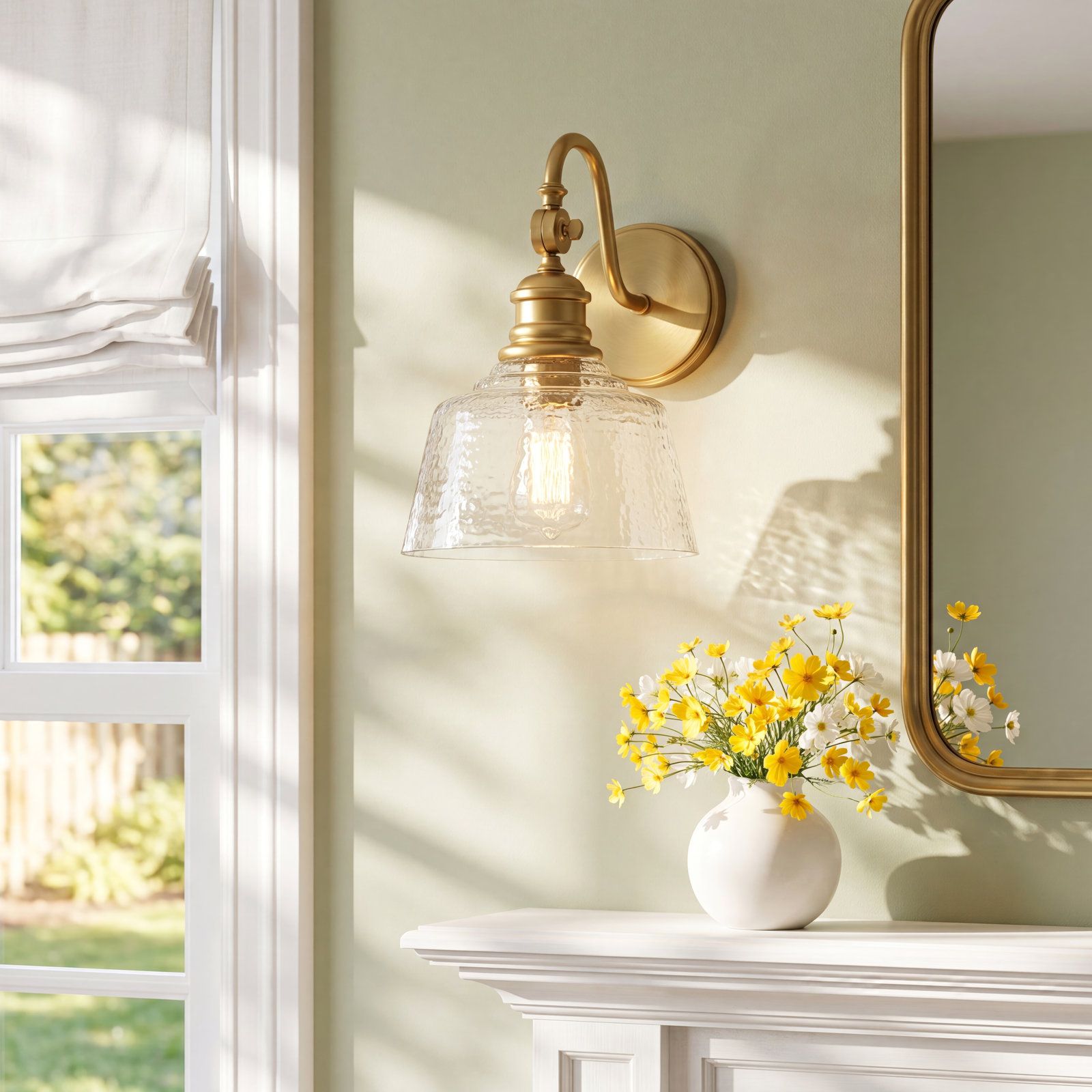 Lindholm Single Light Dimmable Armed Sconce, Natural Brass