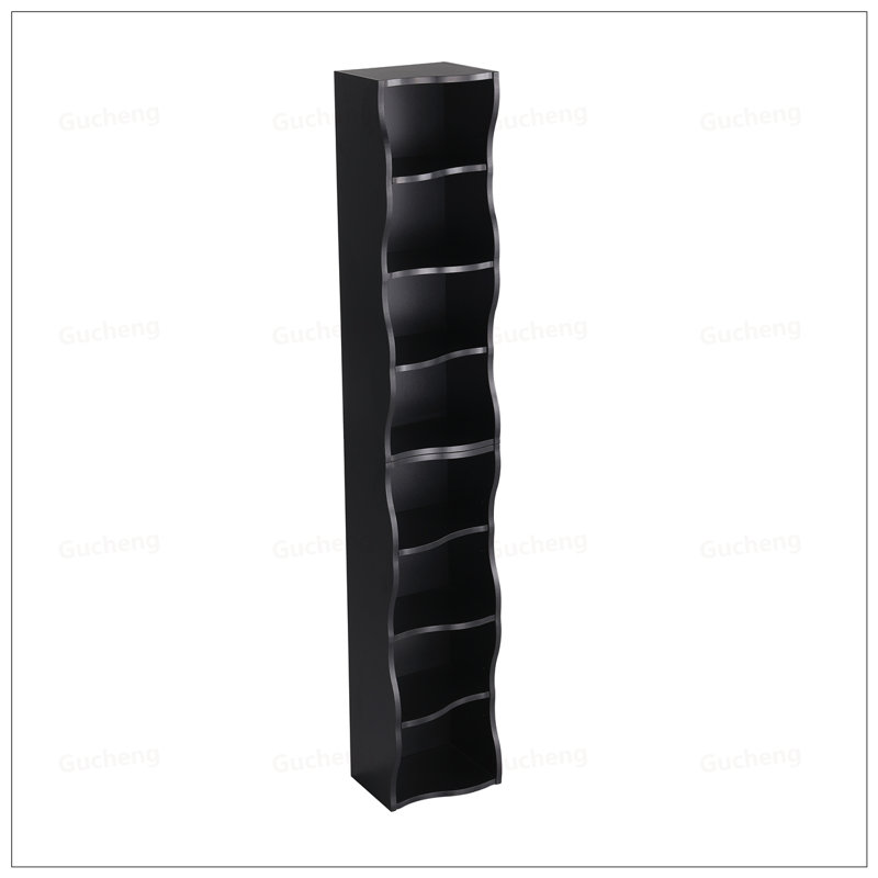 8-Layer Adjustable Shelf Ultra-Thin Bookshelf With Wavy Border, Perfect For Narrow Spaces And Multi-Functional Storage In Home Offices