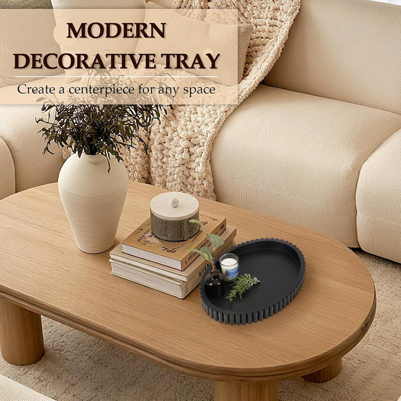 Plateau décoratif ovale en béton, plateau moderne pour table basse, centre de table et décoration intérieure