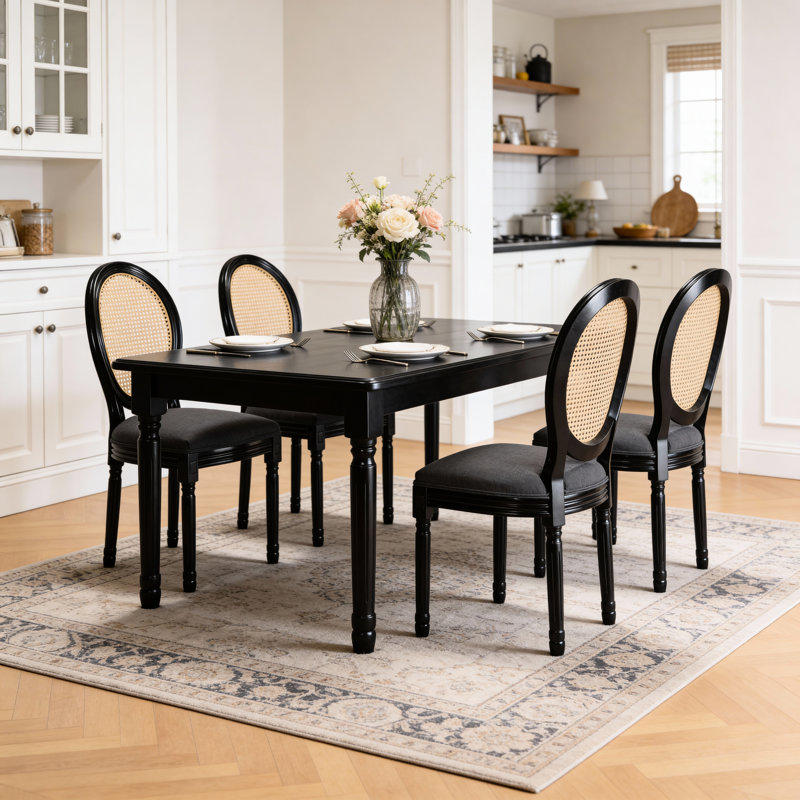 De 2 chaises de salle à manger rembourrées de style champêtre gris foncé avec dossier et structure en bois massif, pour un espace de détente dans la cuisine, processus d'assemblage rapide et démontable avec dossier rond, structure solide, salon
