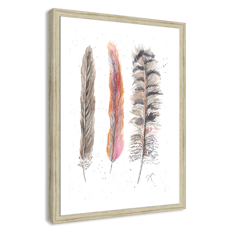 Art juvénile, plumes de plumes II, H 36,5 po x l 26,5 po x P 0,6 po, Encadrement beige