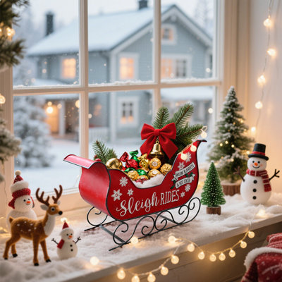 Décoration de traîneau en métal rétro, manteau de Noël rustique et centre de table pour décor de village de vacances, mariage d'hiver et décor de ferme