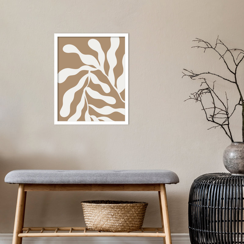 Erminia " Retro Matisse Inspired Abstract Botanical 1 Beige " by The Creative Bunch Studio, White, 21" H x 17" W x 1" D