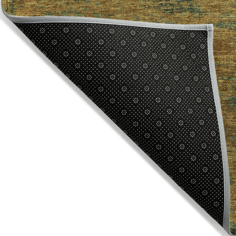 Tapis extérieur rond lavable abstrait 8 pi cuivre et vert