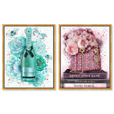 Ensemble de 2 décorations murales «Blush Parisian Glam» par Art Remedy, cadre doré, 16 x 20