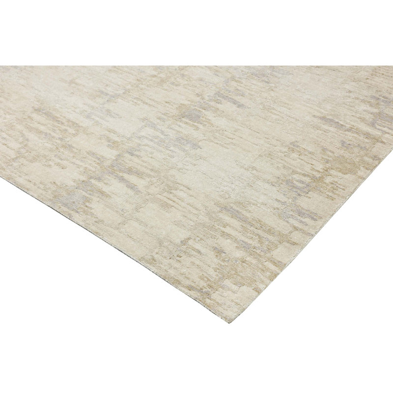 Hand Knotted Abstract Area Rug in Tan, Rectangle 10' x 14'