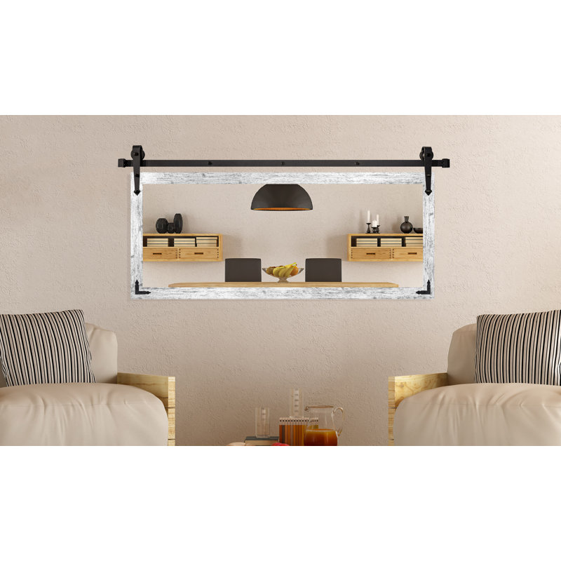 Neace Engineered Wood Rectangle Mirror, Weathered White, 30.5" H x 64" W