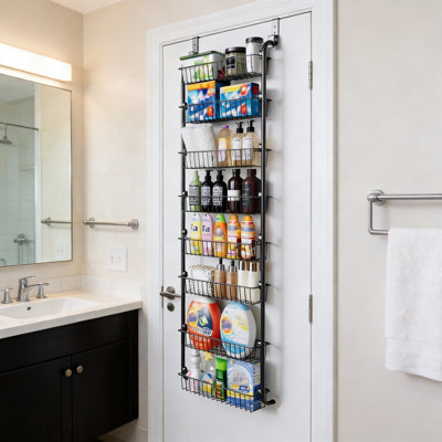 Over The Door Organizer With 8 Removable Baskets - Heavy-Duty Metal Pantry Door Storage Rack, Easy Snap Assembly, No Tools Required For Installation