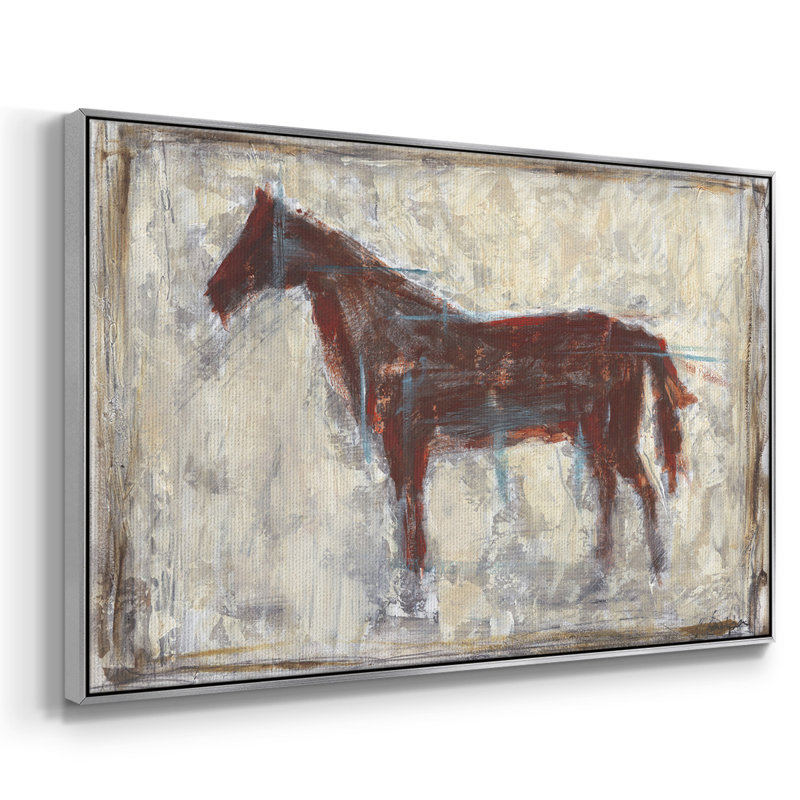 " Iron Equine I ", 27" H x 41" W x 2" D, Silver Floater Framed Canvas, No Mat